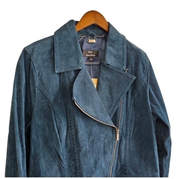 Suede moto biker jacket teal blue lined full zip nwt - Picture 5 of 11